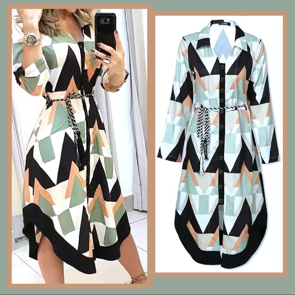 Button Front Long Sleeve Collared Midi Dress NWT - Picture 7 of 9